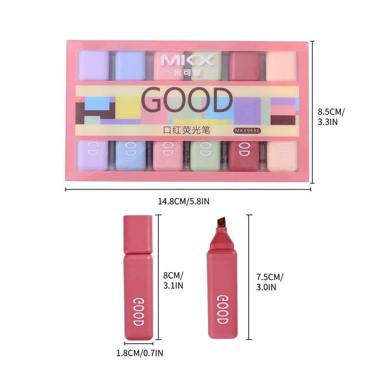 Highlighter Marker Pen Set 6 Soft Fluorescent Colors | Pack of 6 | Water-Based Ink | 10ML Each | Smooth Quick-Dry, No Smudge | For Office, Adult Notes, Planning, Journals, Organization