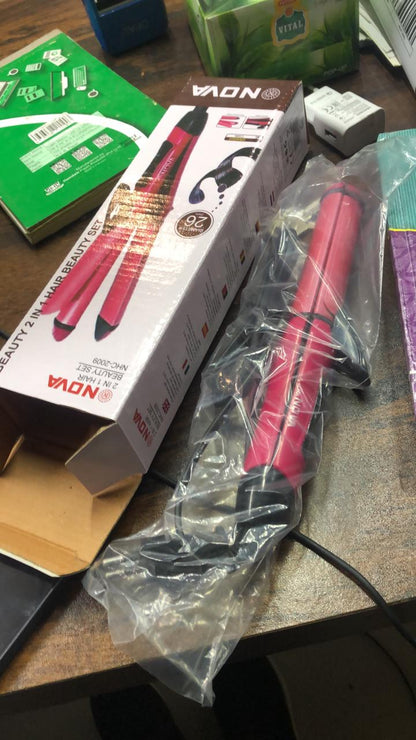 Nova 2-in-1 Hair Straightener & Curler NH-2009 | Quick Heat-Up Ceramic Plates | Portable Dual-Use Hair Styling Tool