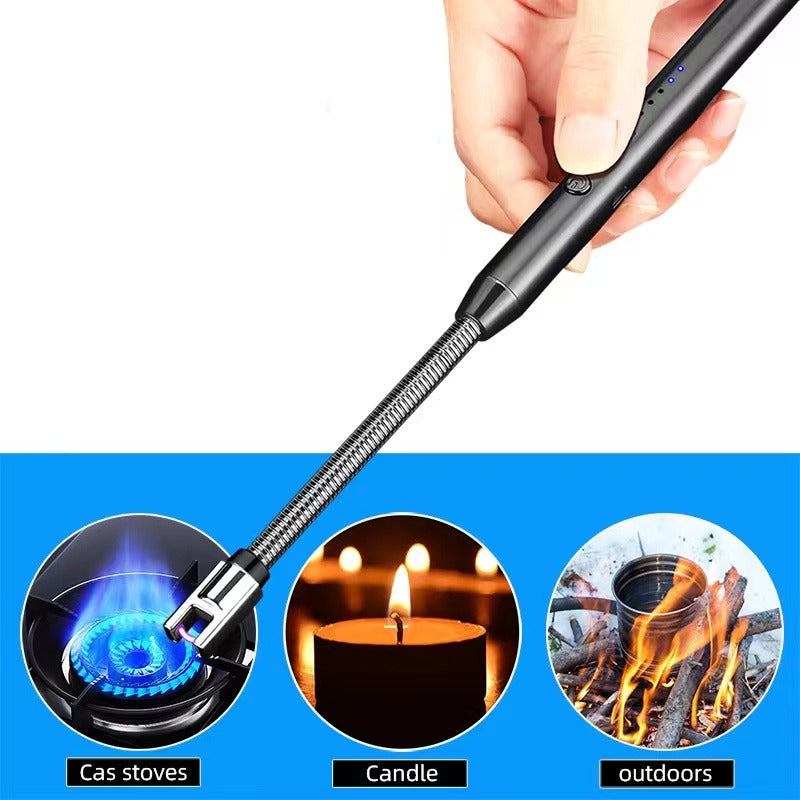 360° Outdoor Kitchen USB Rechargeable Arc Lighter – Flexible Neck, Safety Lock, Windproof & Eco-Friendly Design- Random color