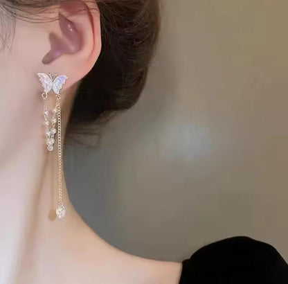 S925 Elegant Butterfly with Pearl Tassels Drop Earrings – Delicate, Feminine & Stylish Fashion Jewelry for Women & Girls golden