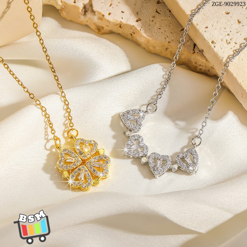 ZGE-923 Korean Magnetic 4 Leaf Clover Pendant Necklace- Golden